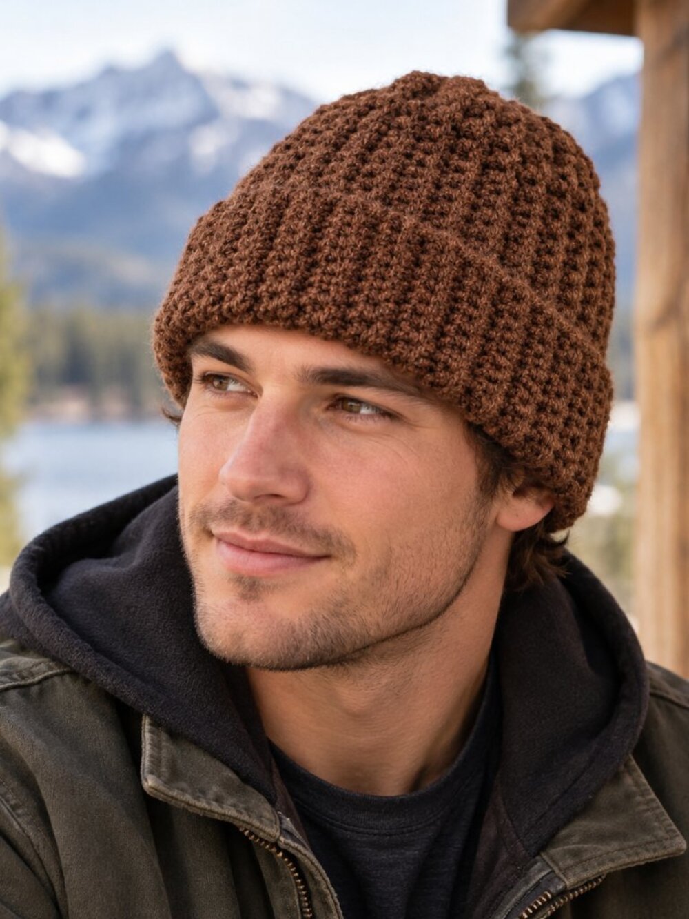 Handmade Brown Knit Beanie Unisex Cozy Warm Winter Hat